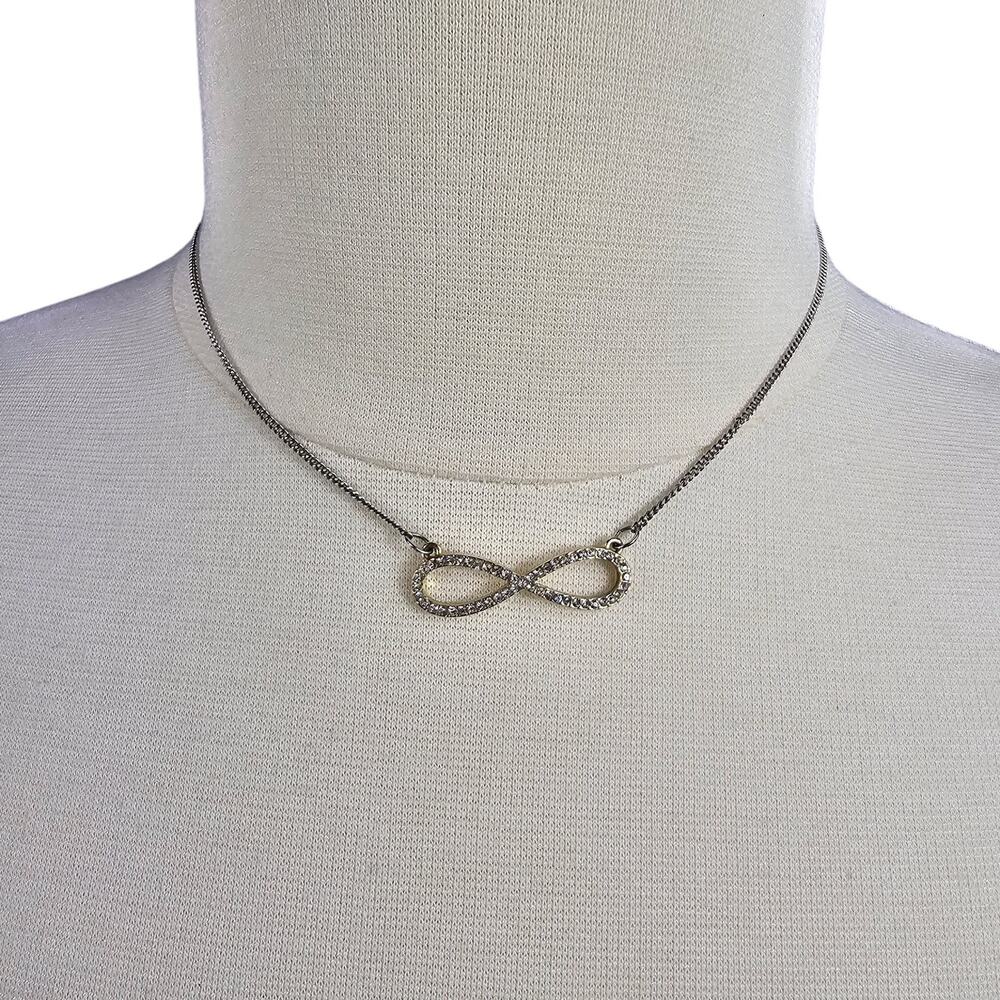 Infinity Symbol Necklace Rhinestone Gold Tone Silver Tone Adjustable 16"-19"